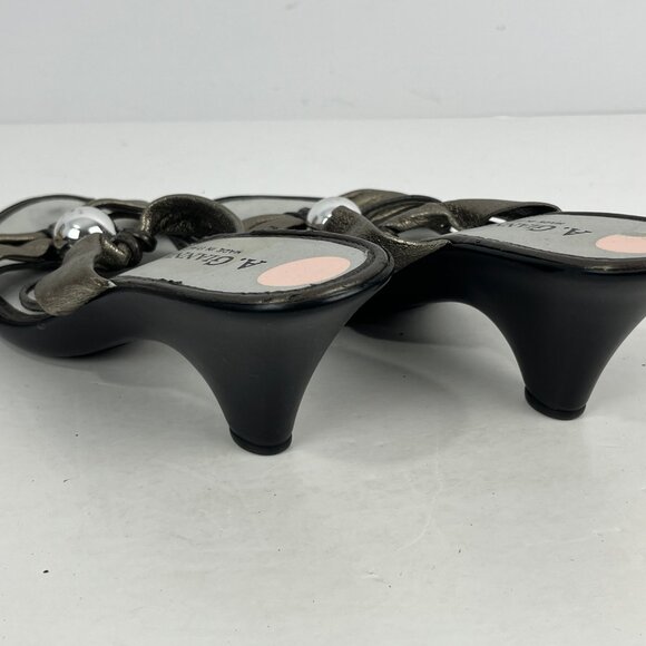 A. Giannetti Heeled Sandals Size 6.5 Beige Silver Leather Almond Open Toe - Picture 3 of 6